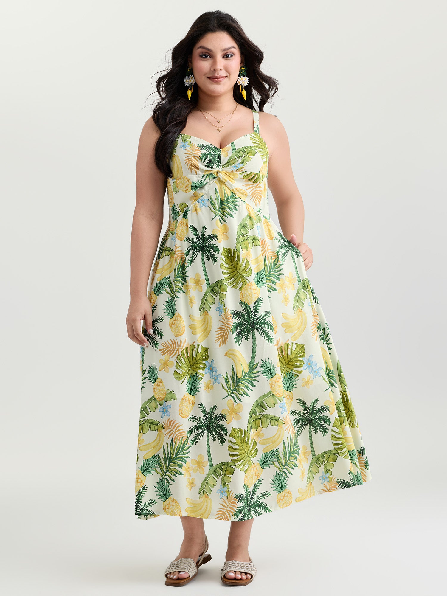 Tropical Vacation-Ready Ruched Midi Dress