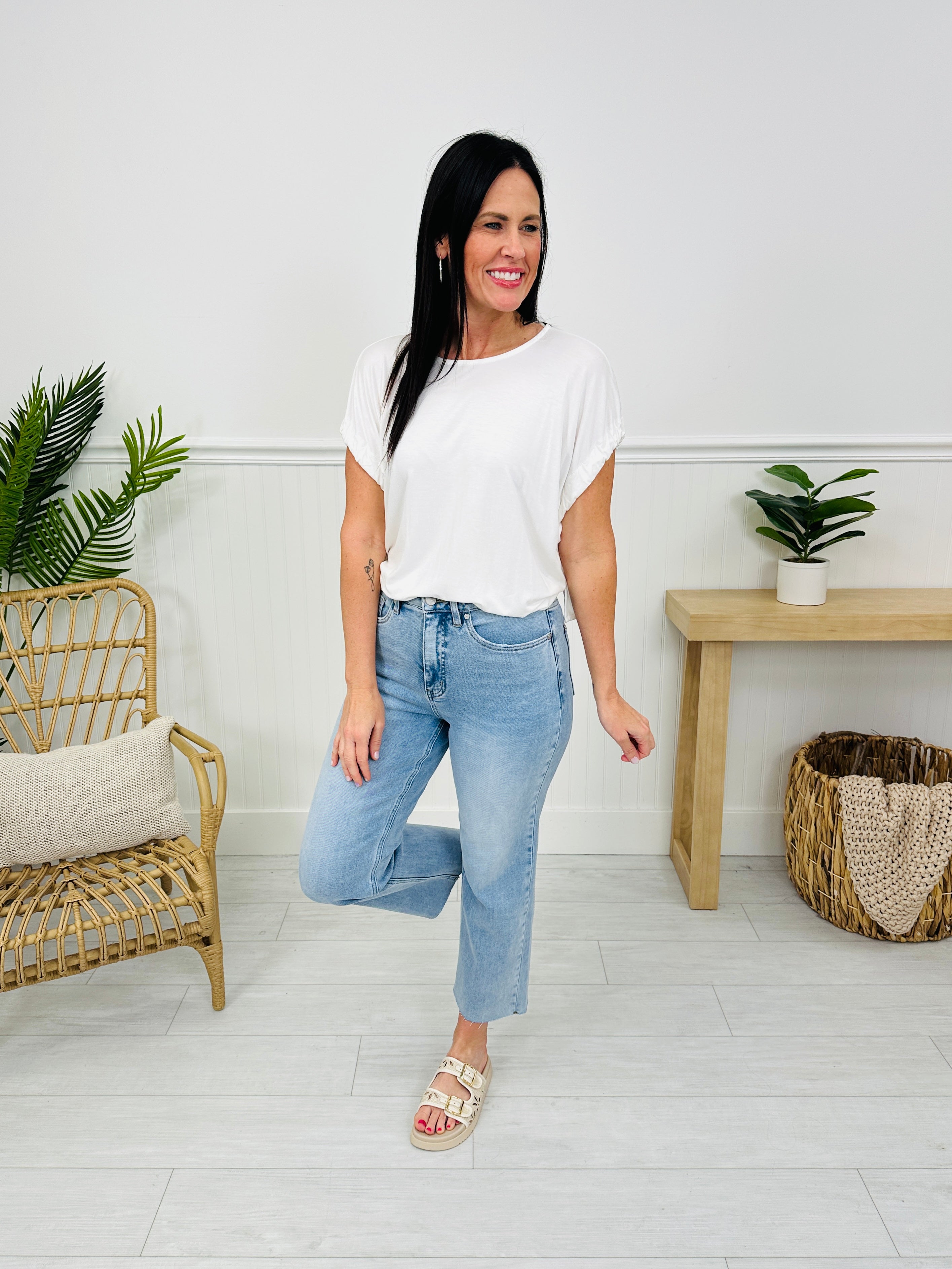 Along For The Ride Wide Leg Cropped Jeans With Tummy Control