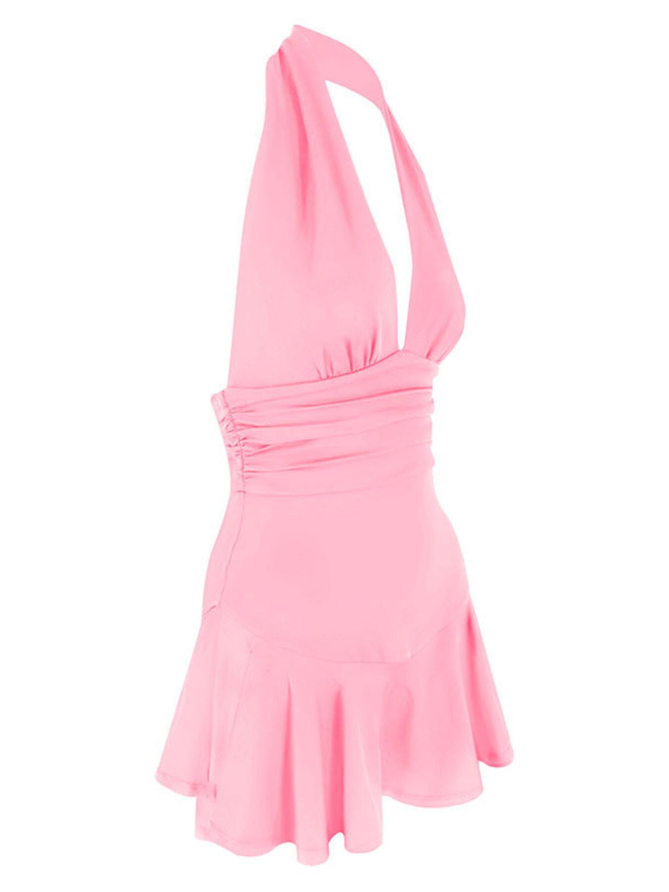 Halter Neck Ruffle Hem Mini Dress