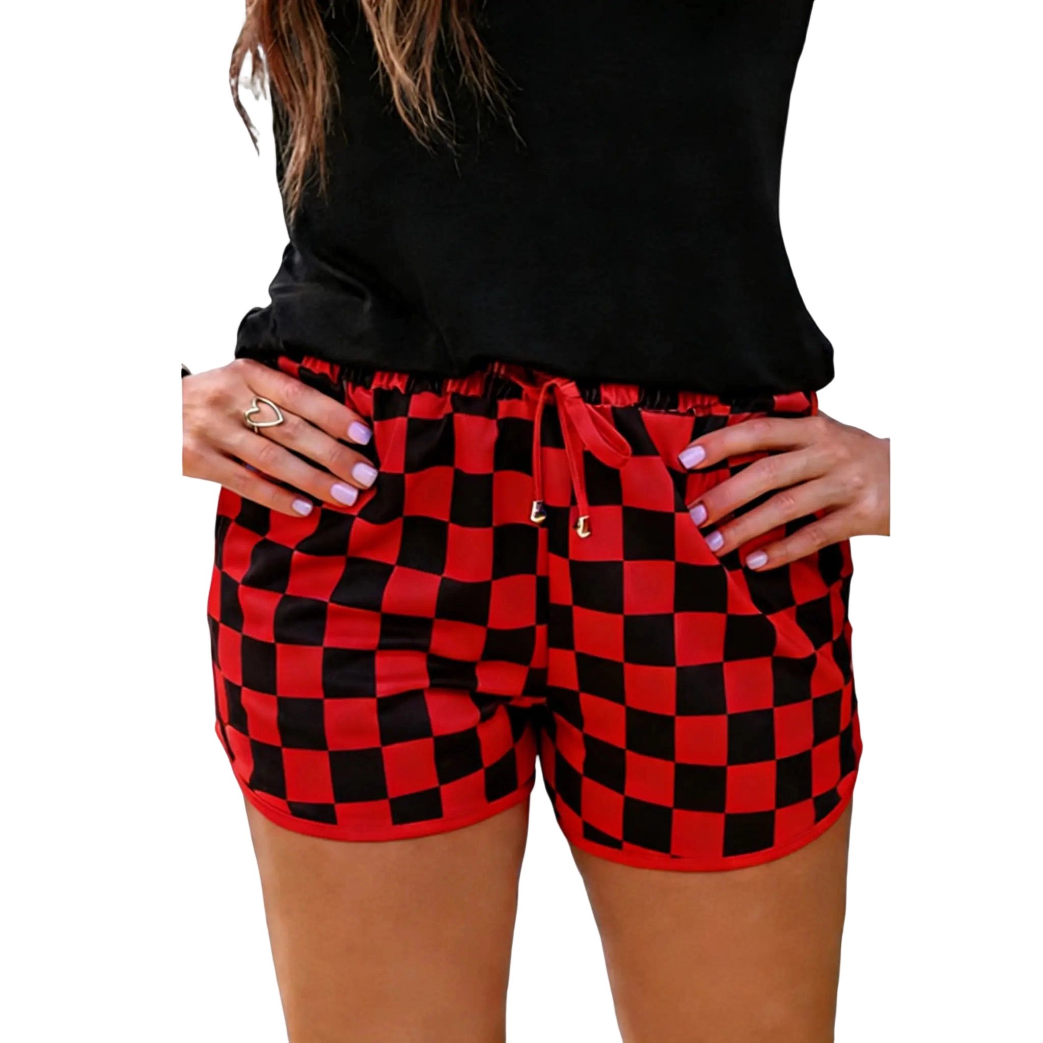 Women's Checkered Casual Shorts with Drawstring
