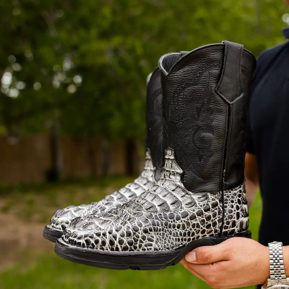 Eclipse Caiman Neck Leather Boots With 3D Lightweight BLACK EDITION Sole - Composite Toe