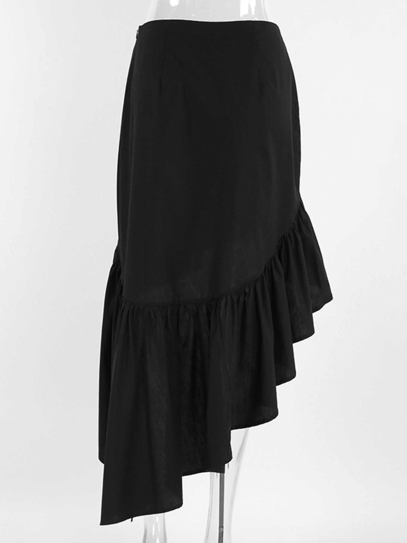 Asymmetrical Ruffle Hem Midi Skirt