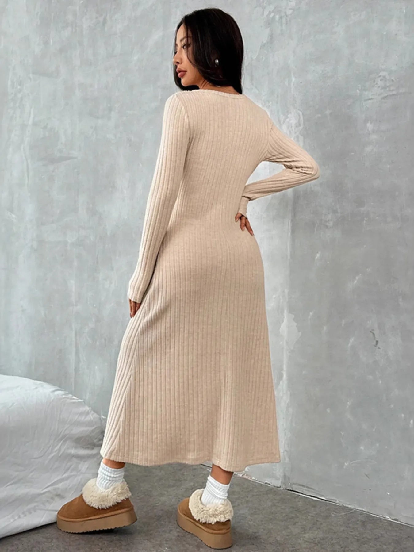 Ribbed Long Sleeve Knit Dress