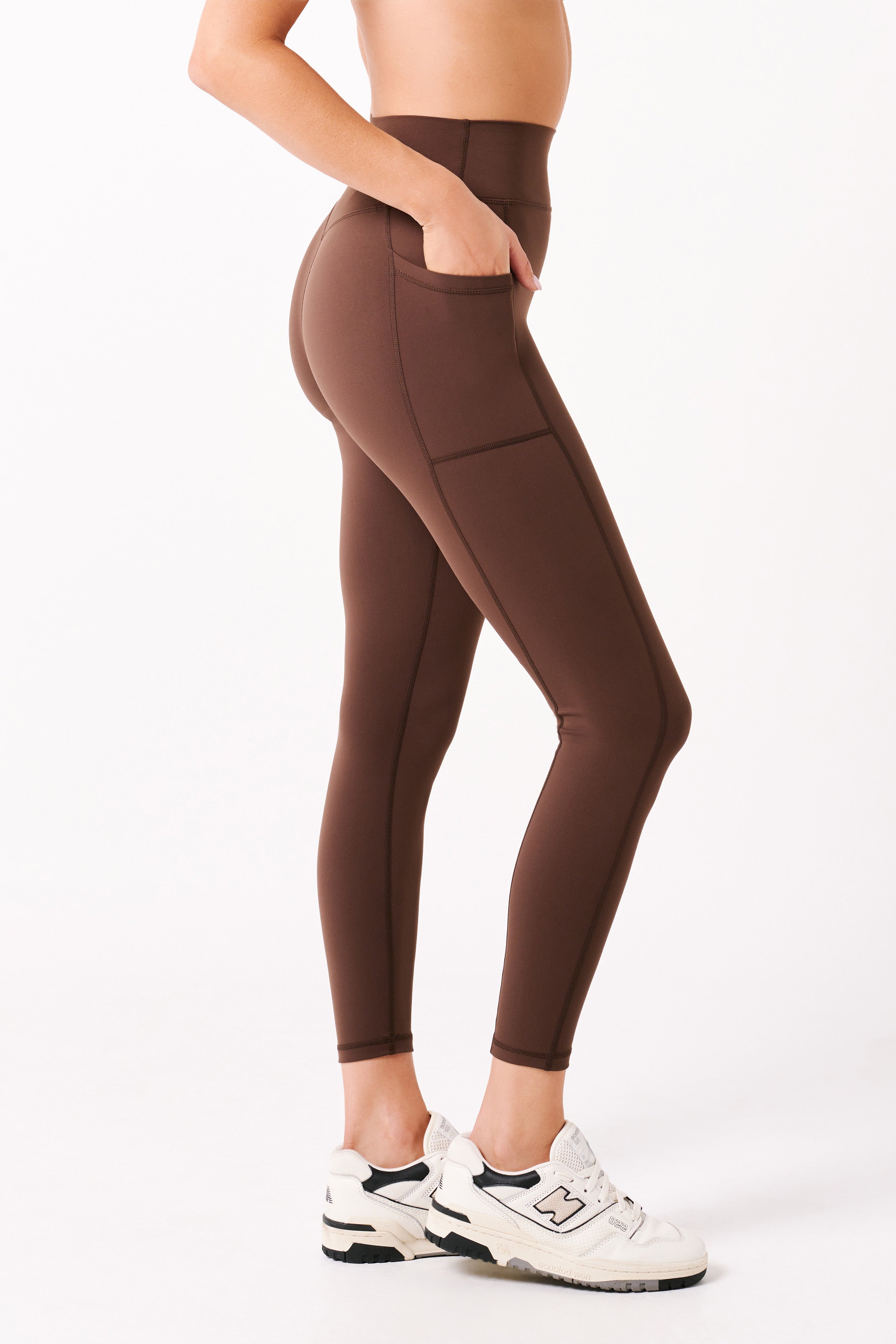 Chocolate V Back Leggings With Pockets