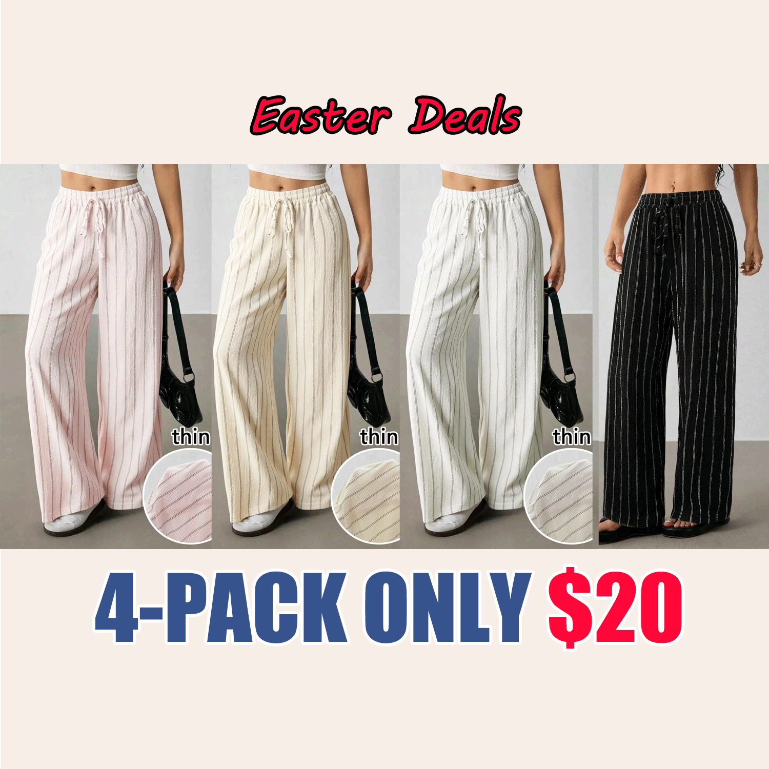 Women's Striped Waist-Tie Straight-Leg Loose Streetwear Pants