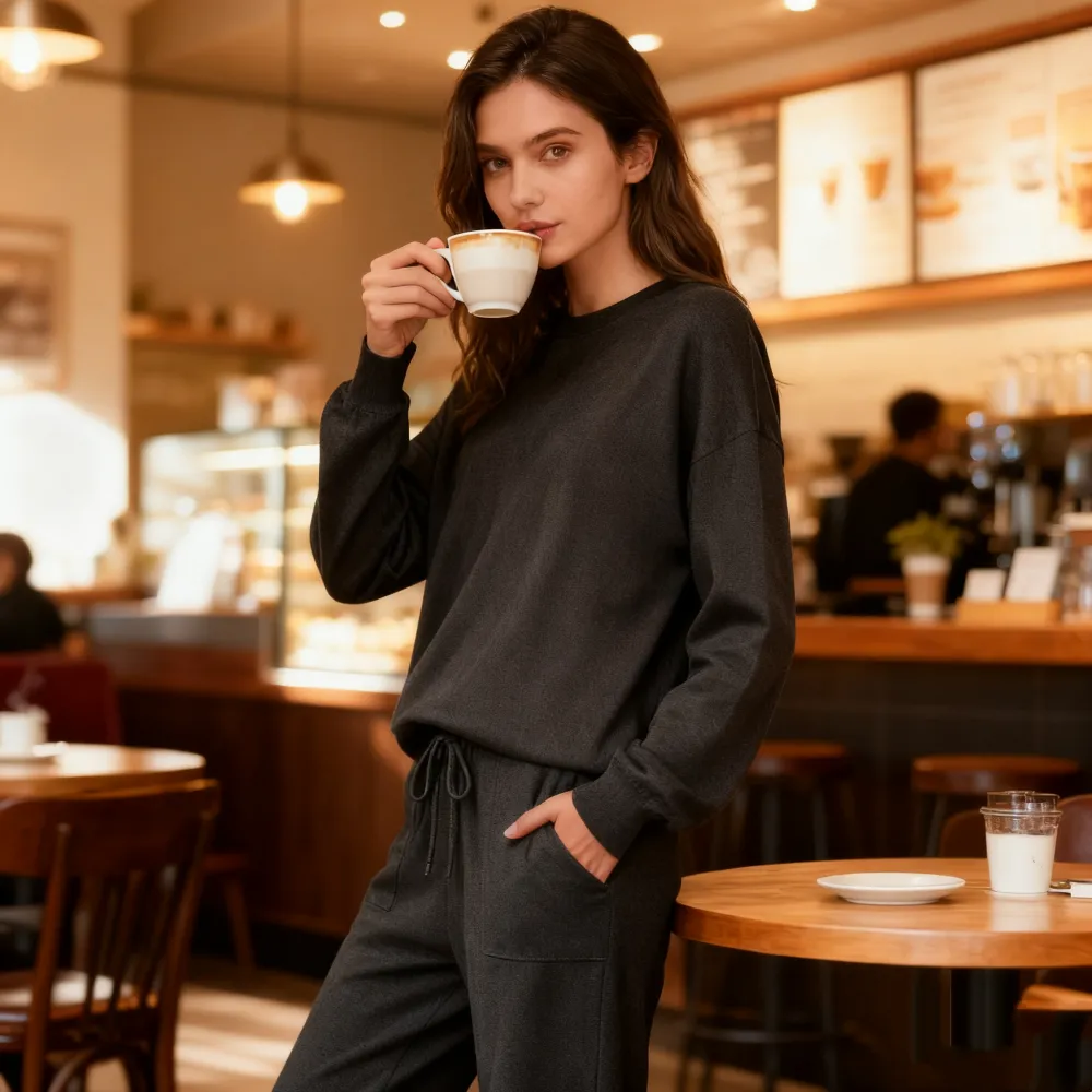 Women's Long Sleeve Knit Loungewear Jogger Set