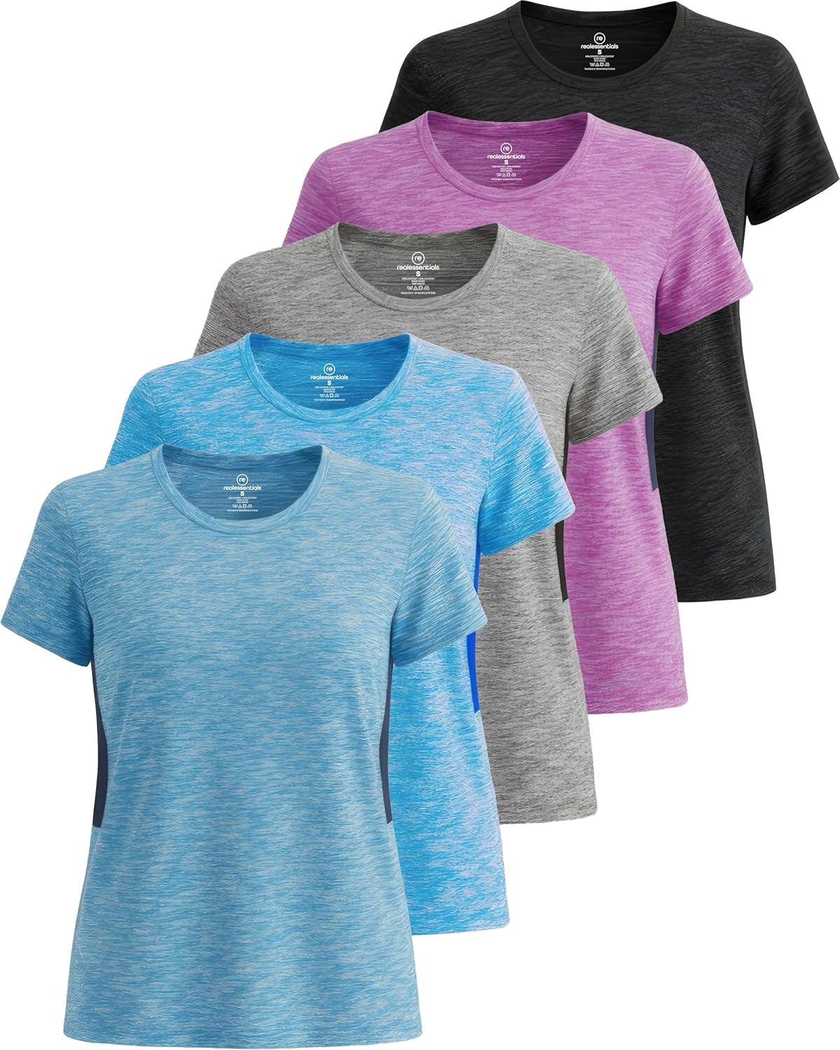 🔥Real Essentials 5 Pack🔥 Women's Short Sleeve T-Shirts Workout Tops Fitness Pilates Gym Activewear Athletic (Plus Available)