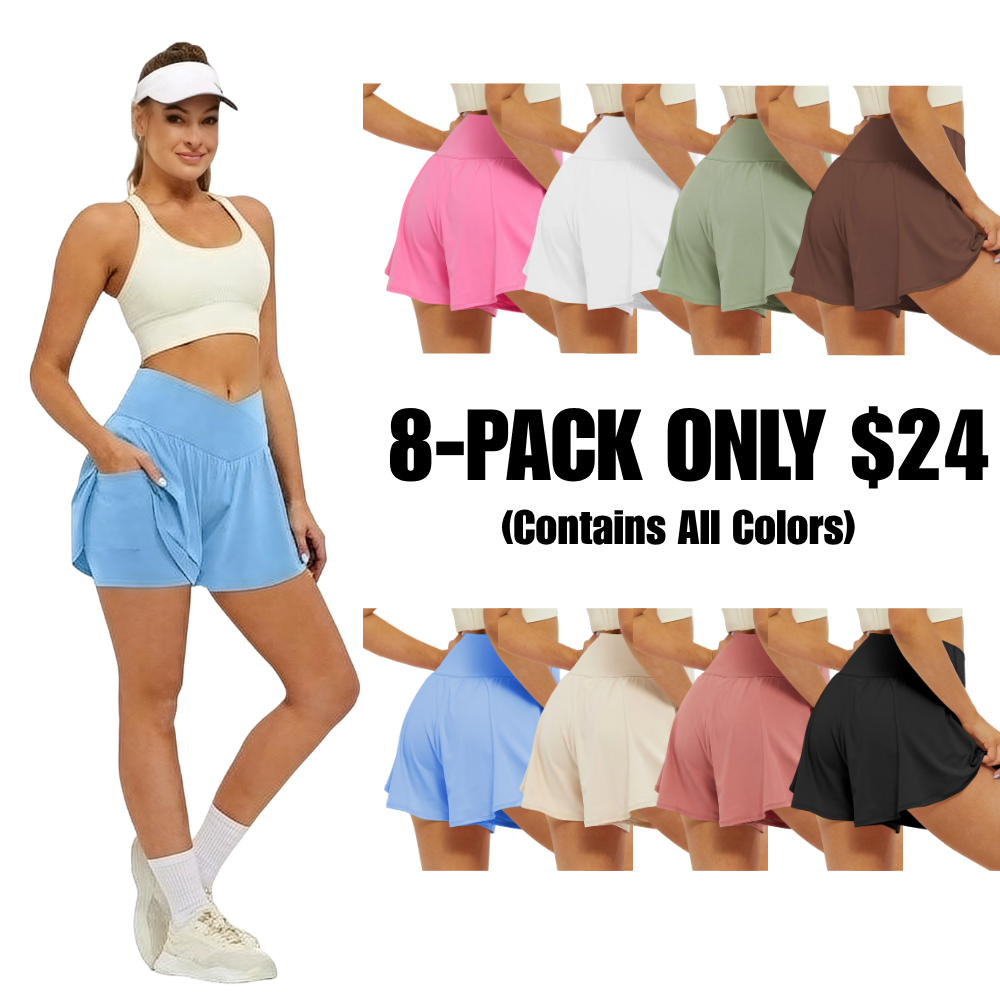 Crossover Athletic Shorts for Women 2 in 1 Flowy Running Shorts with Pockets