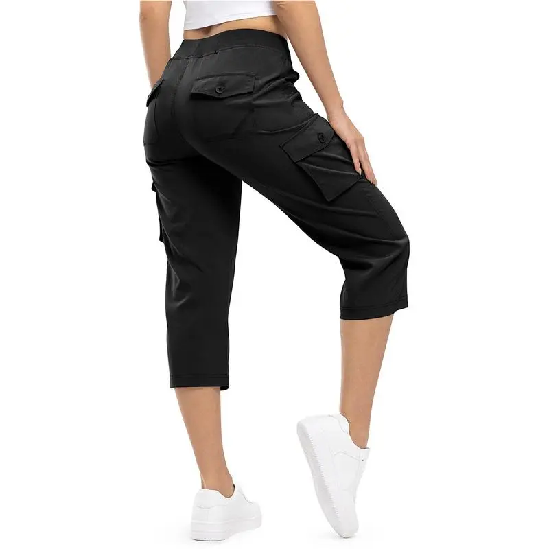 Womens Lightweight Capris Hiking Pants 6 Pockets Quick Dry Cargo Outdoor Trip Loose Shorts