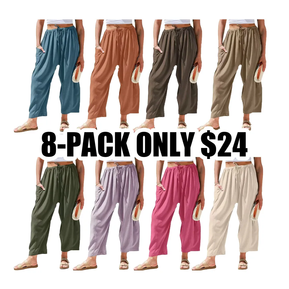 TARSE Women's Linen Wide Leg Pants – Casual Loose-Fit Palazzo Harem Pants with Pockets for Summer Beach Outfits