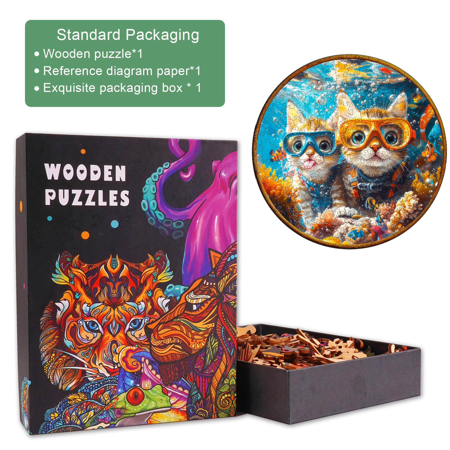 Diving cats Wooden Jigsaw Puzzle