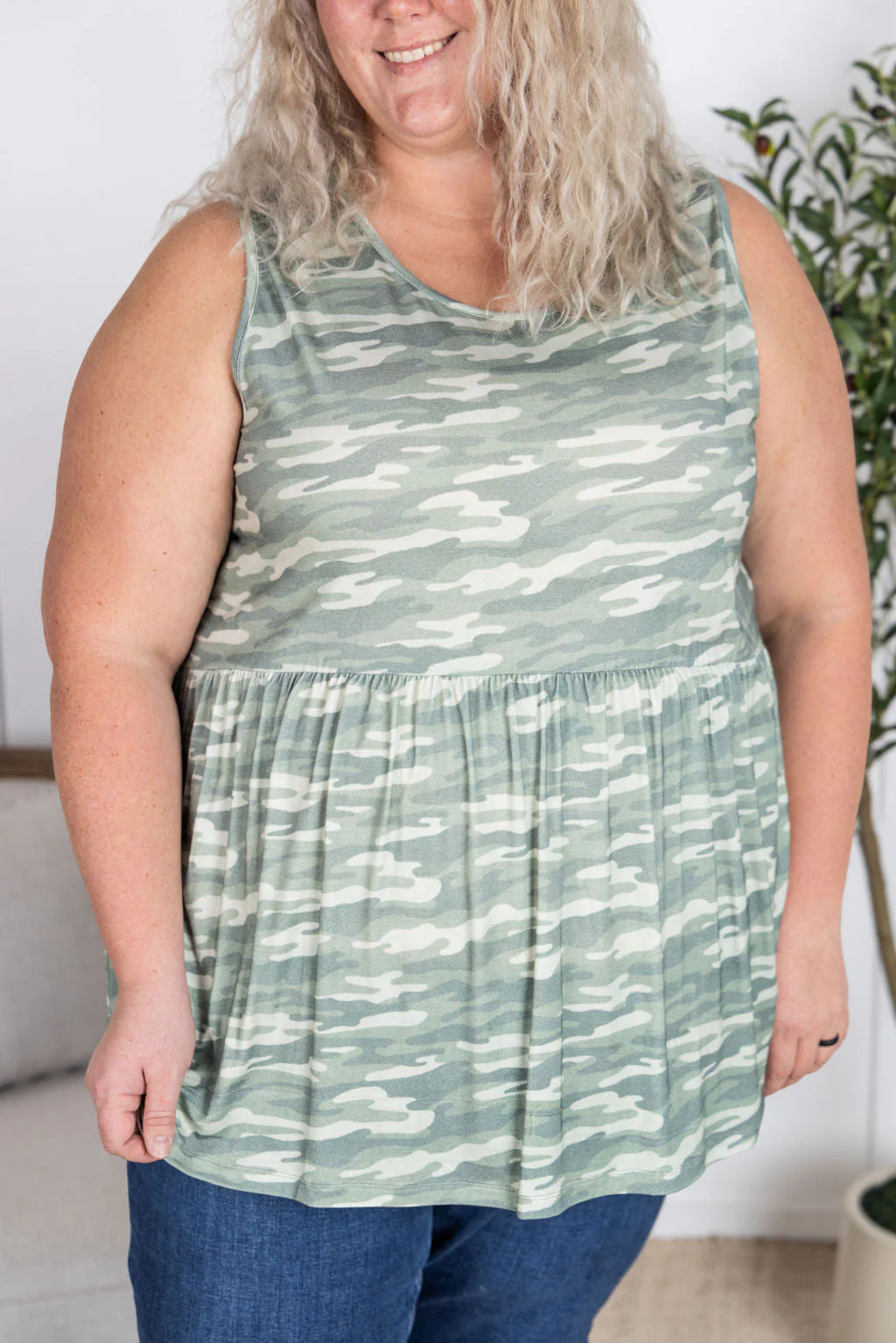 Renee Ruffle Tank Top in Camo