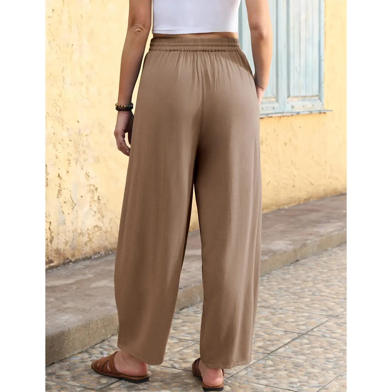Women's Linen Blend Cropped Harem Pants