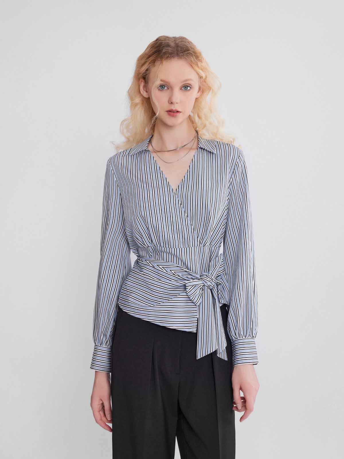 ASOBIO Long-Sleeve Asymmetrical Wrap Drapey Shirt