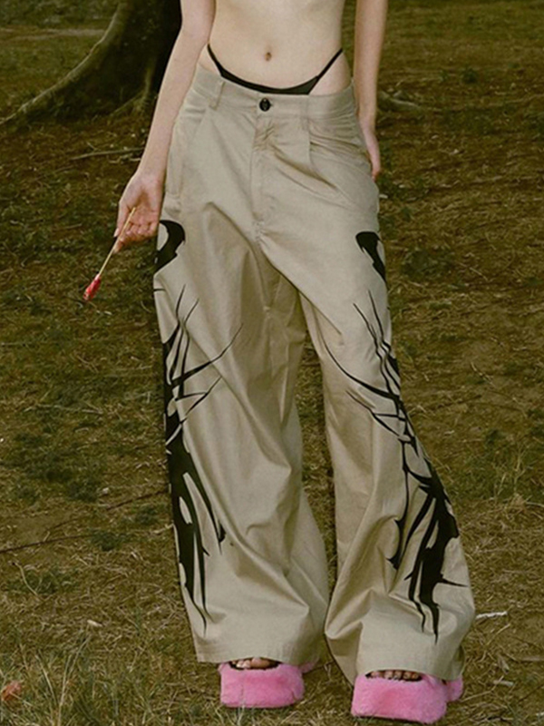 Ink-Splash Print Straight-Leg Casual Trousers