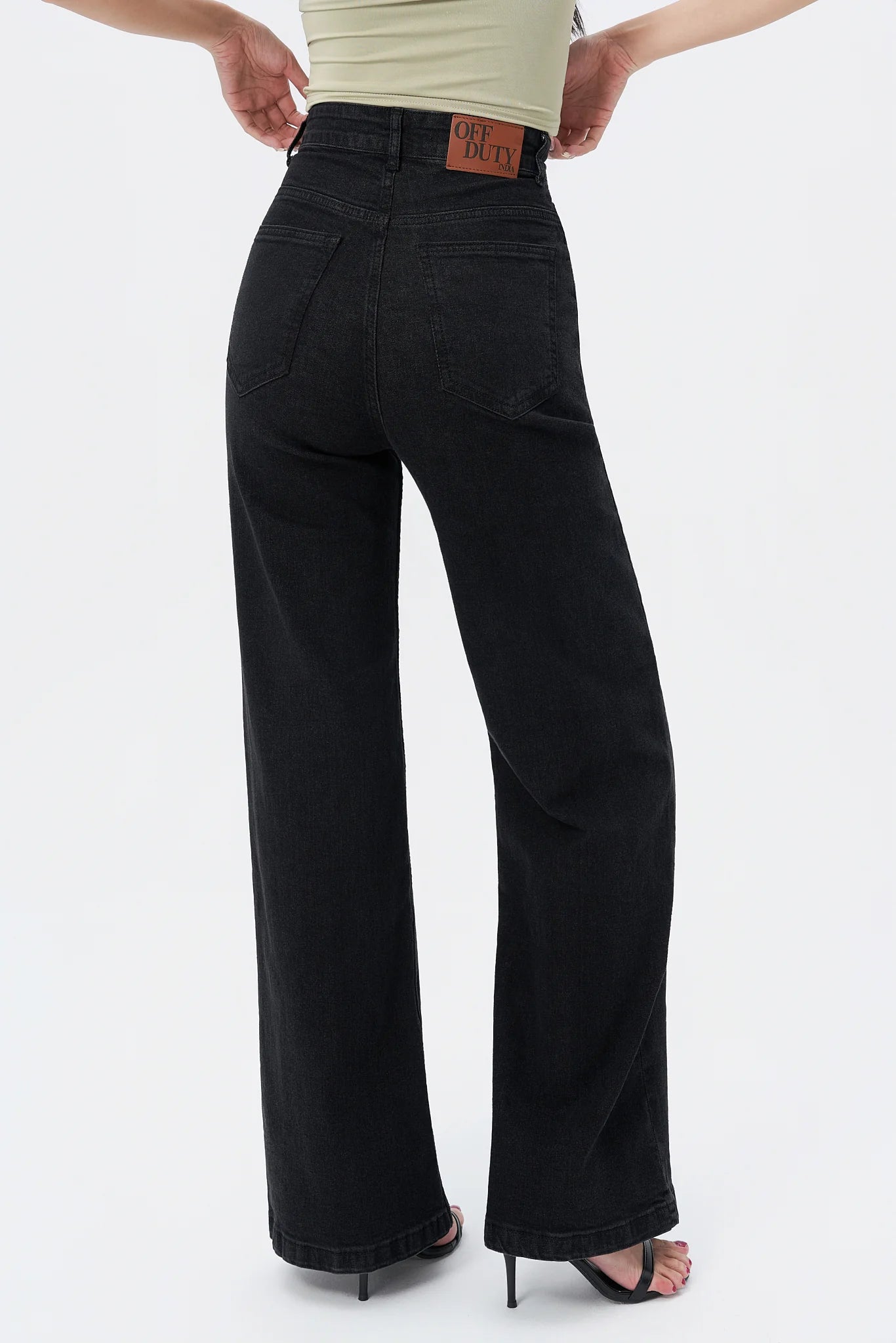 Onyx Black Stone Wash Wide Leg High Rise Jeans