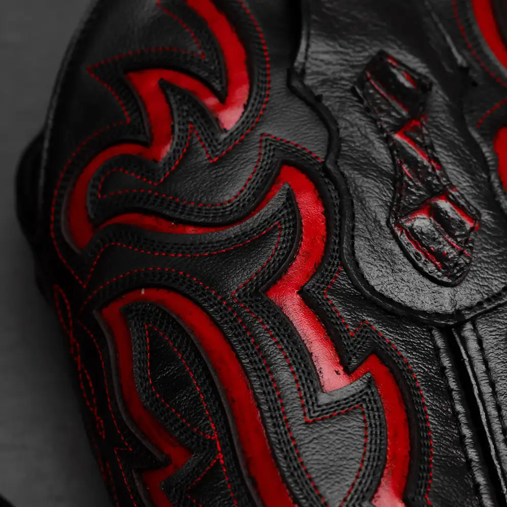 Black/Red Caiman Neck Leather Boots - Square Toe