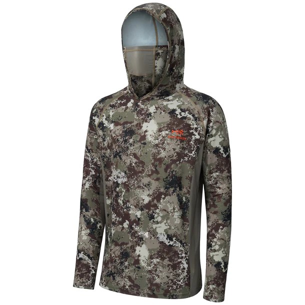 UPF 50+ Long Sleeve Camo Hoodie for Hunting with Mask