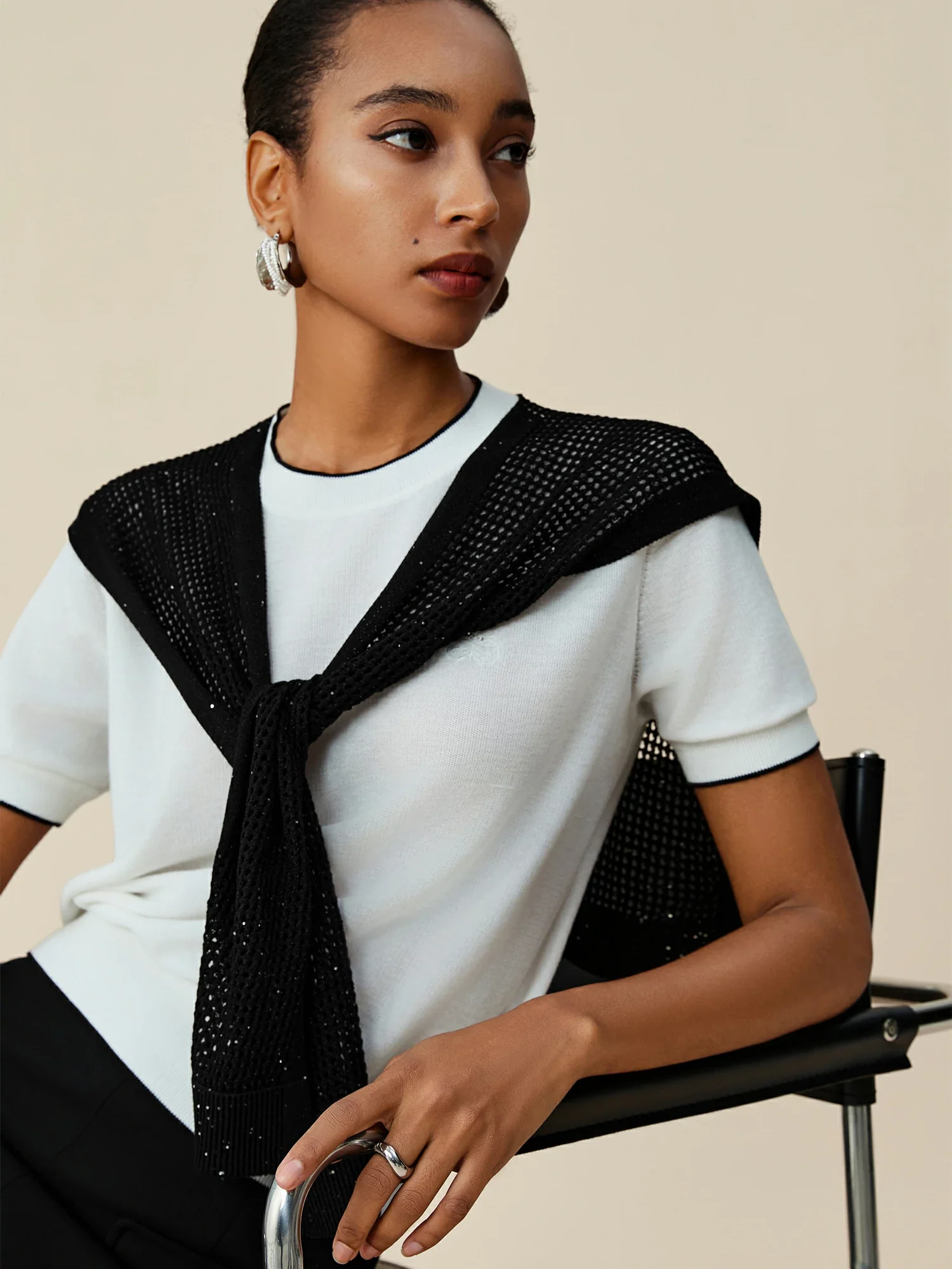 Lyocell & Linen Sequined Knitted Shawl