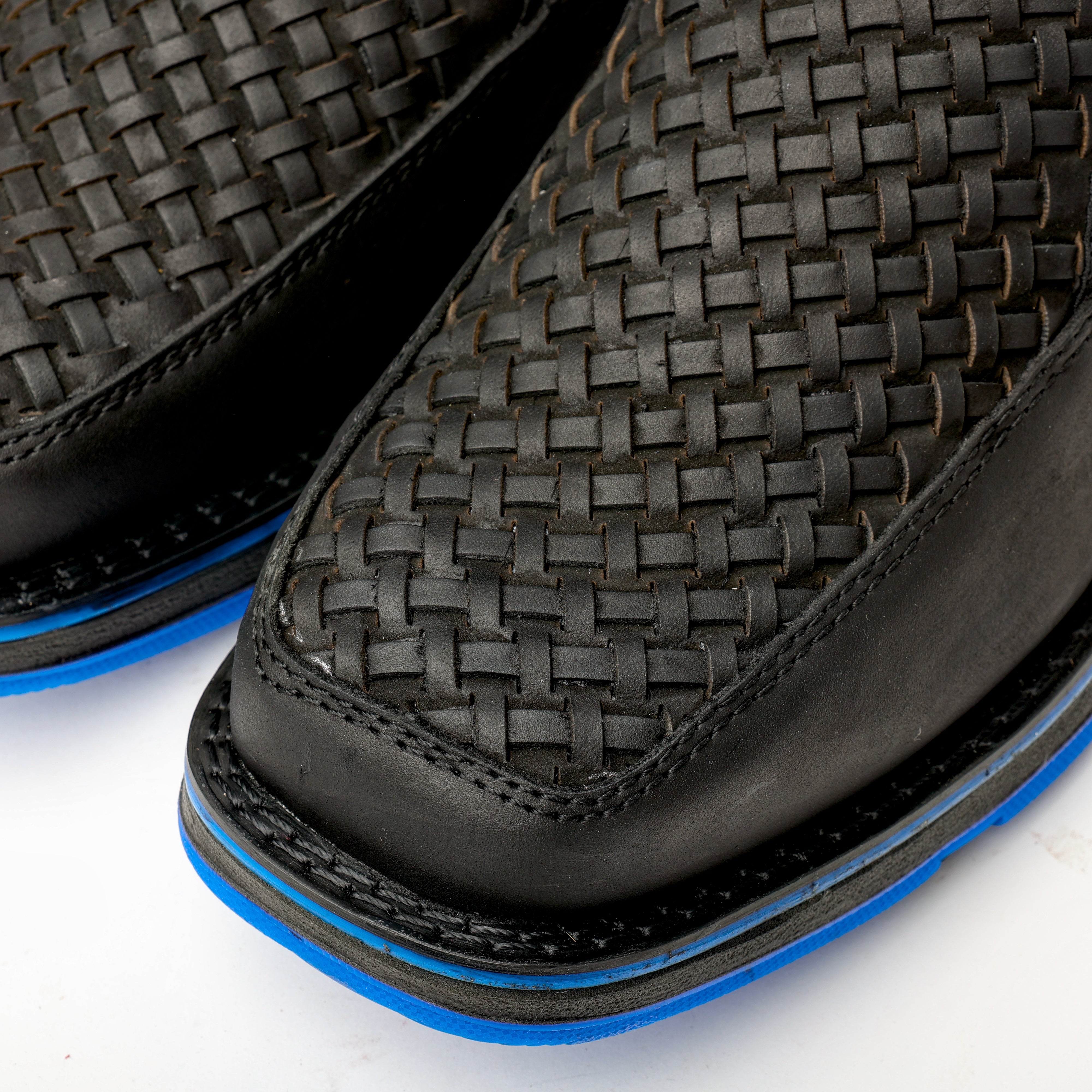 Black Basketweave Leather Botin With 3D Lightweight Soles - Square Toe