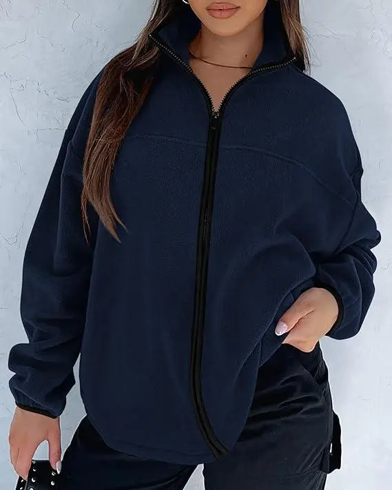 Women's Zip Up Baggy Basic Fleece Jacket