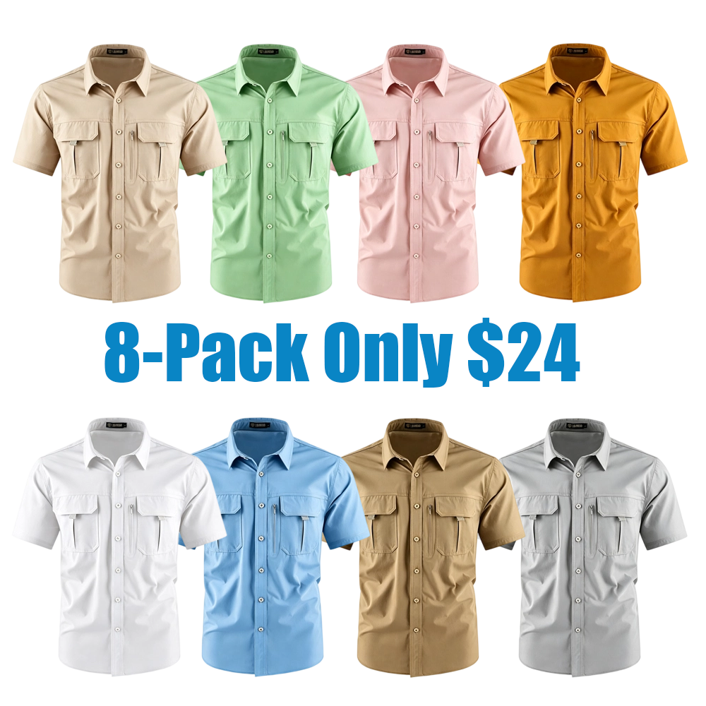 Men's American-Style Solid Color Shirt with Hidden Ventilation Holes Casual Summer Beach Nylon Shirt High-Quality Fabric Short Sleeves Button Closures