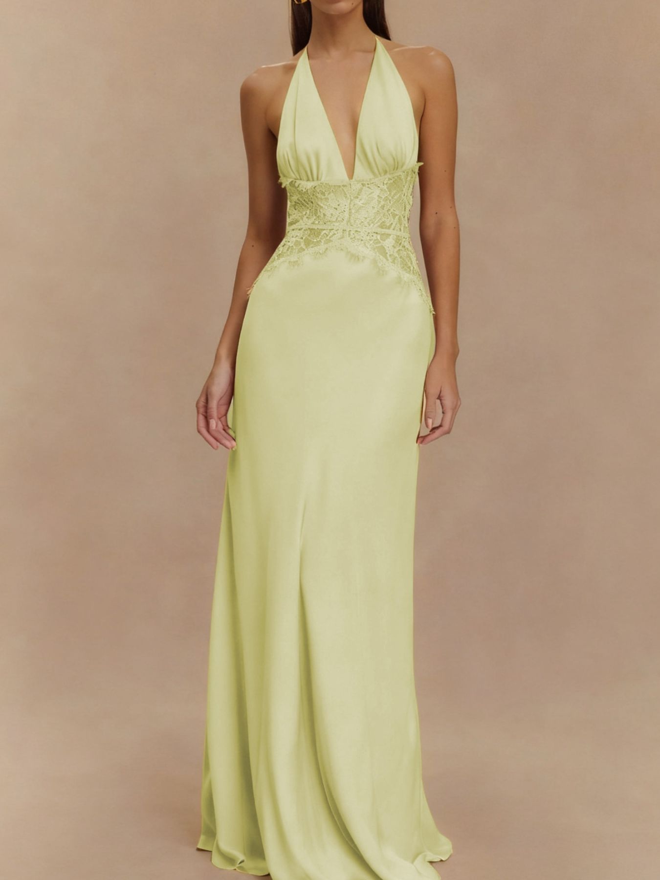 Halter Neck Lace Trimmed Maxi Dress