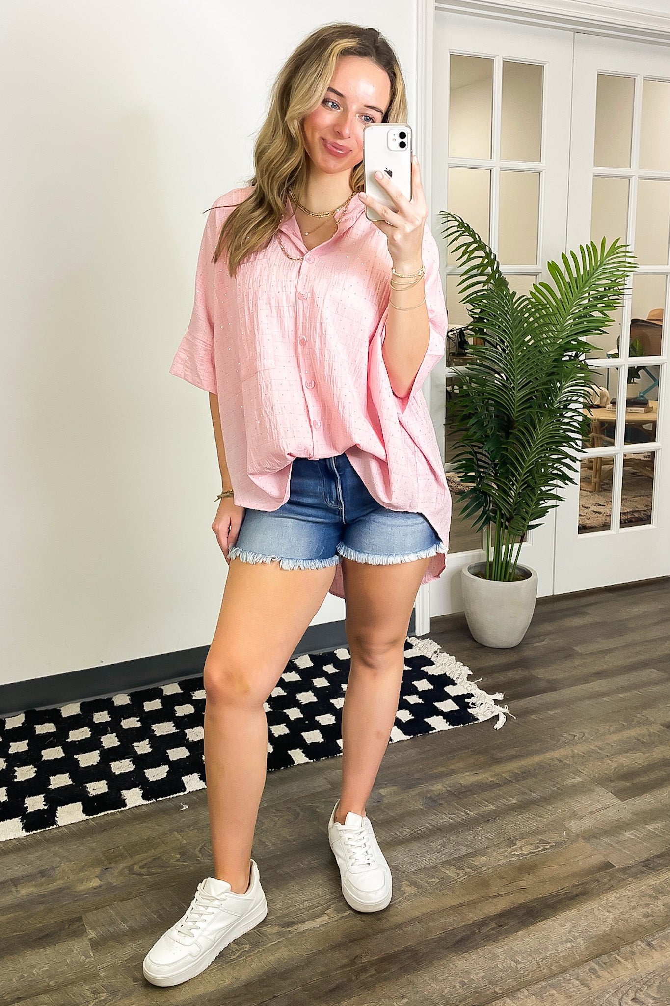 Rhinestone Embellished Button Down Top