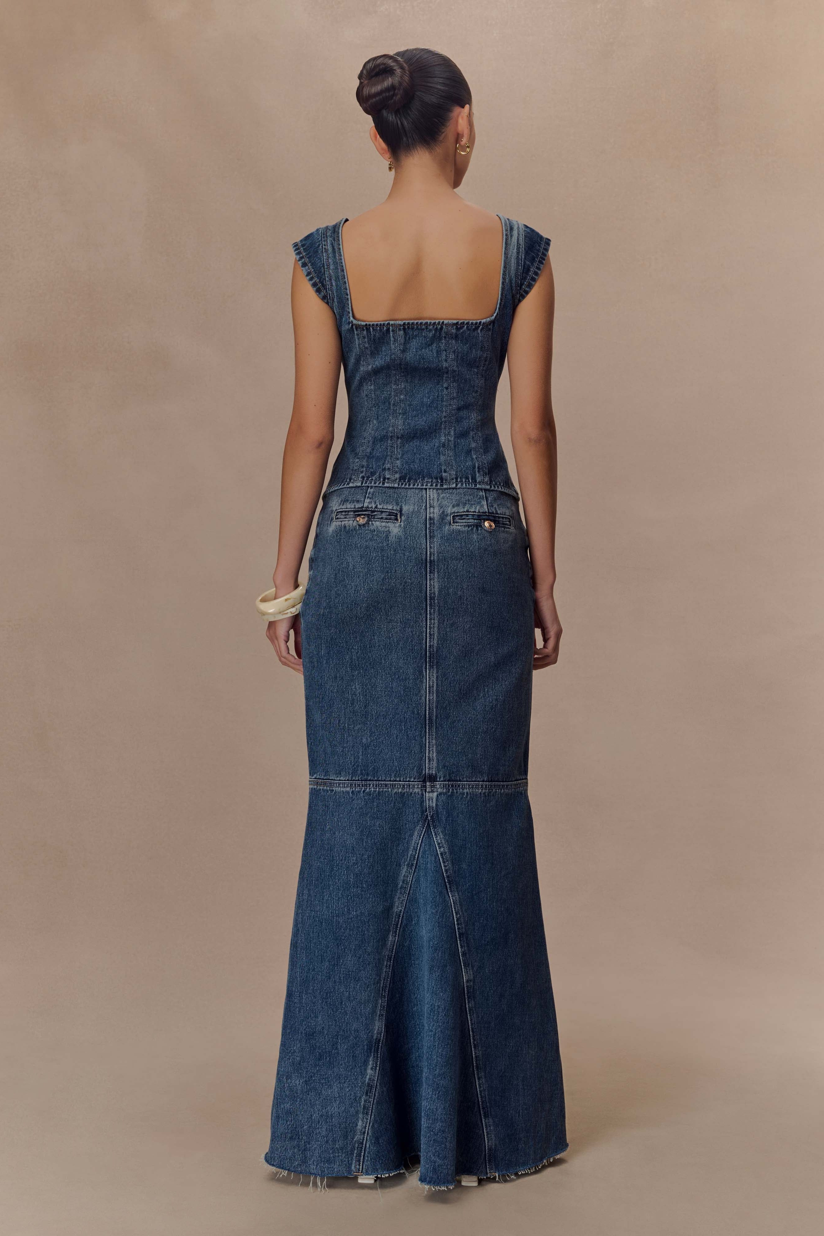 Blue Denim Maxi Skirt