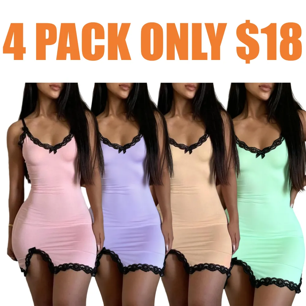 Women's Colorblock Contrast Lace Bow Decor Split Hem Cami Dress