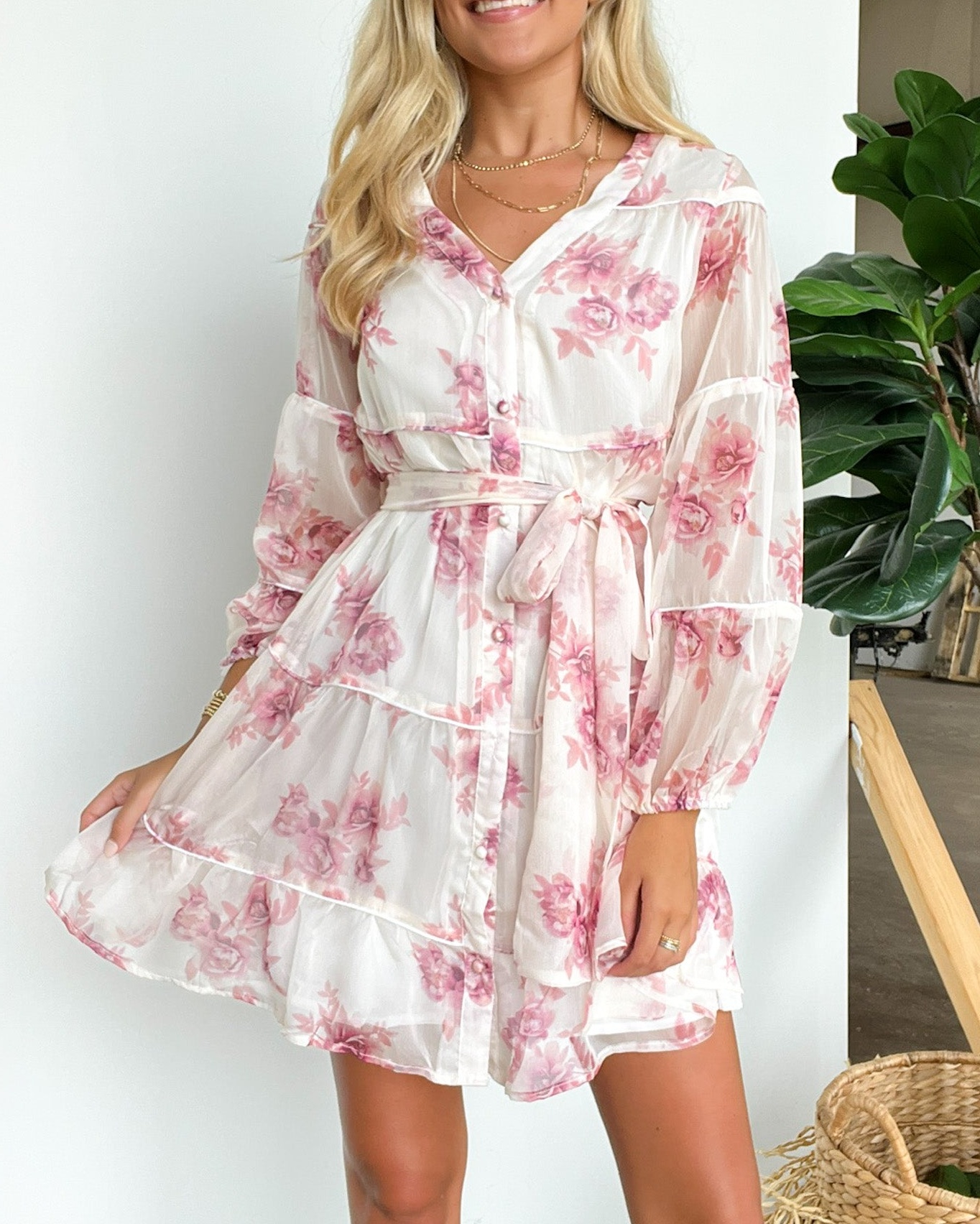 Long Sleeve Floral Button Up Dress