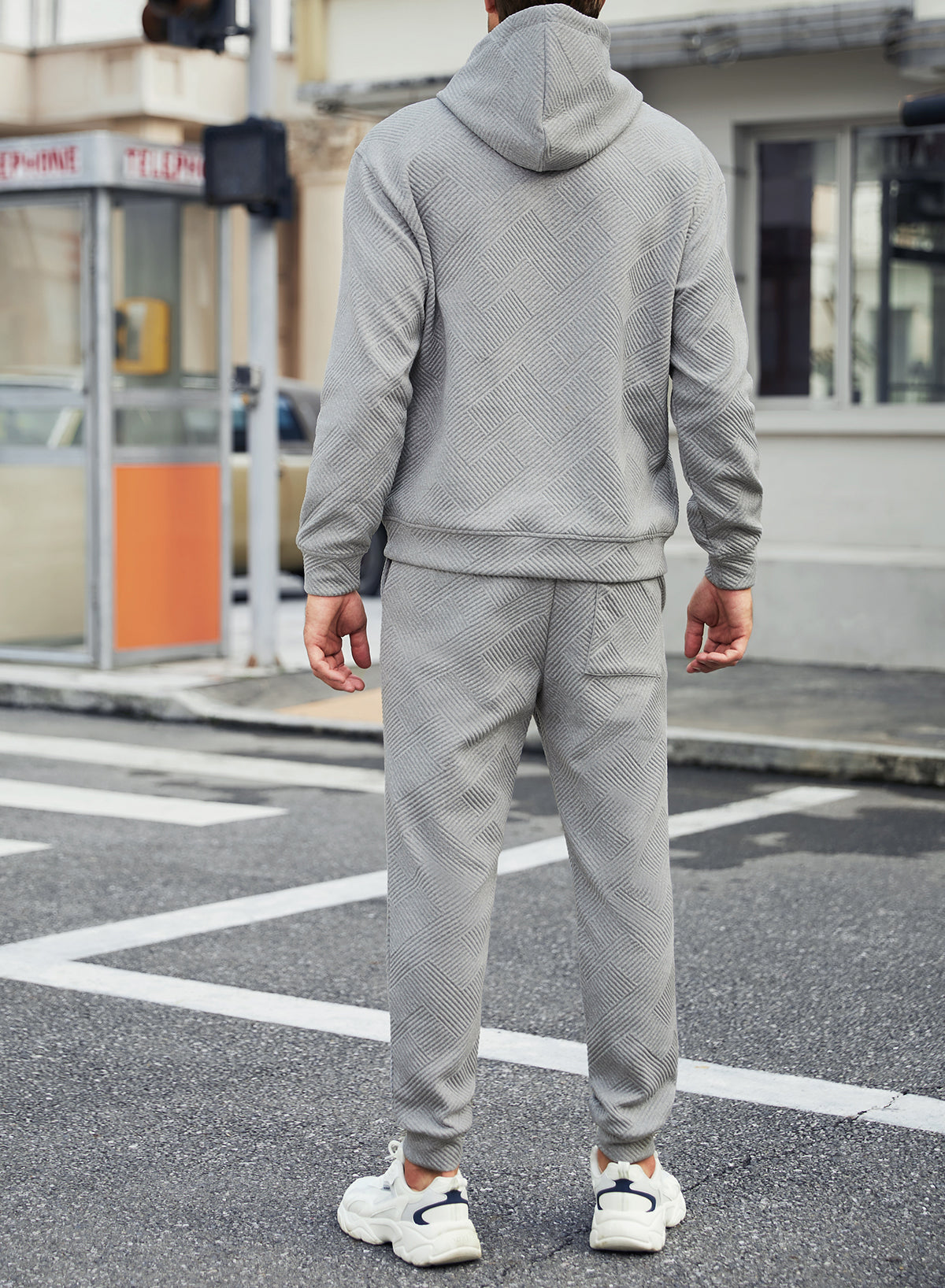 Mens 2 Piece Jacquard Sweatsuit Outfits Hoodie Sweatshirt & Joggers Sweatpants Set Tracksuit