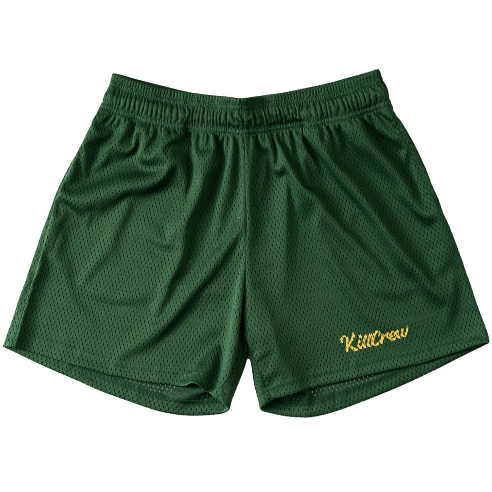 VENTED MESH SHORTS SCRIPT - GREEN / GOLD