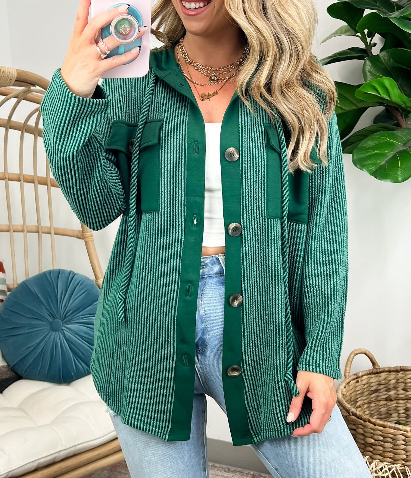 Saturday Satisfaction Ribbed Hooded Shacket