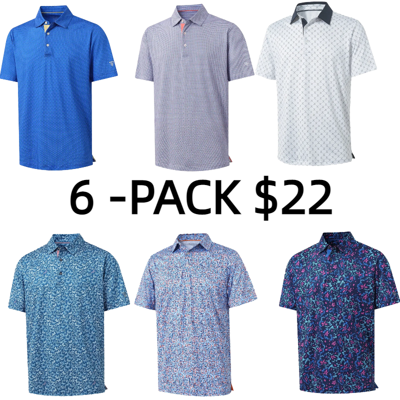 Men’s Printed Polo Shirt, Quick Dry Performance Stretch Moisture-Wicking Breathable Golf Top