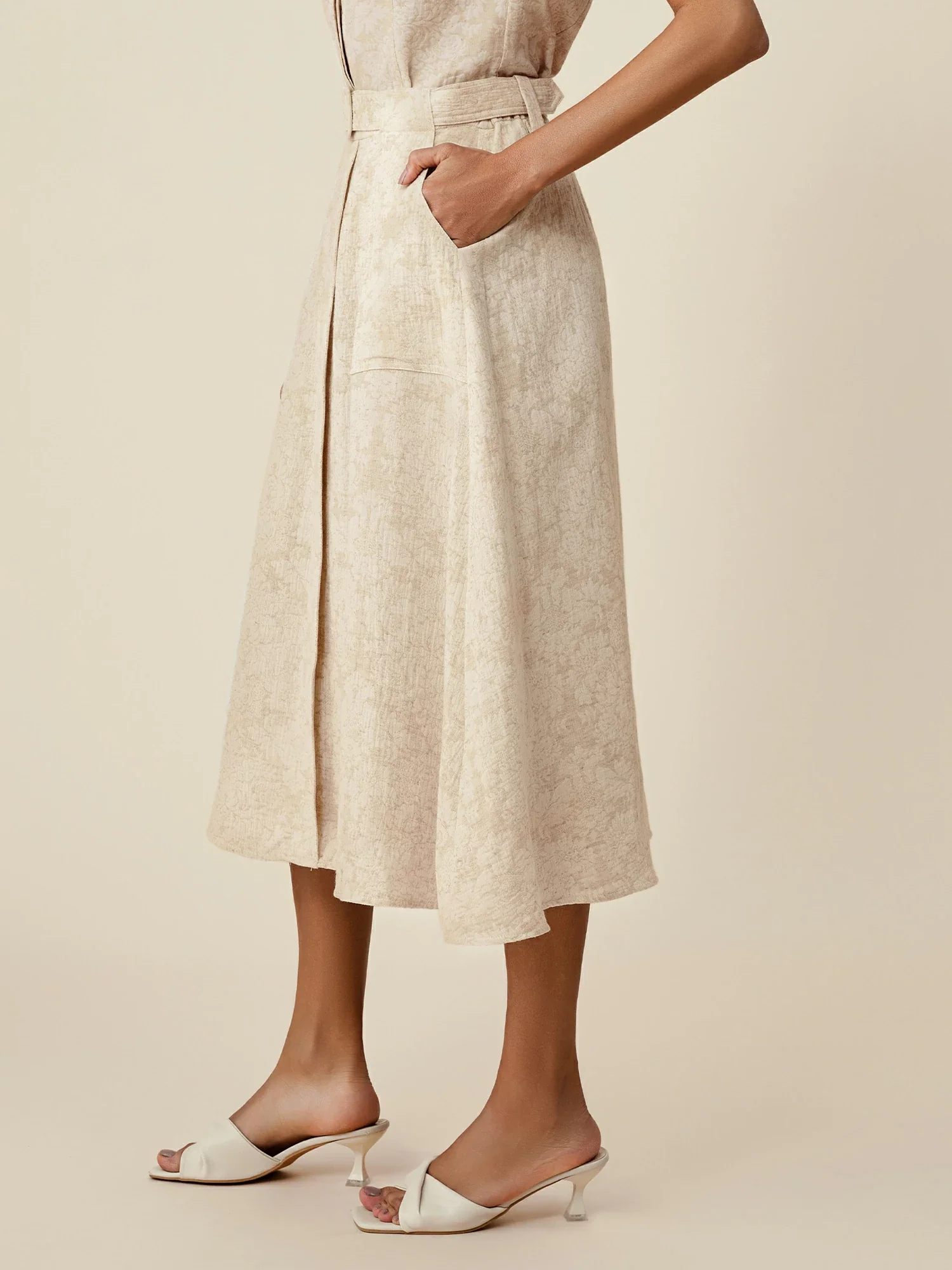 Cotton & Linen Jacquard A-Line Skirt