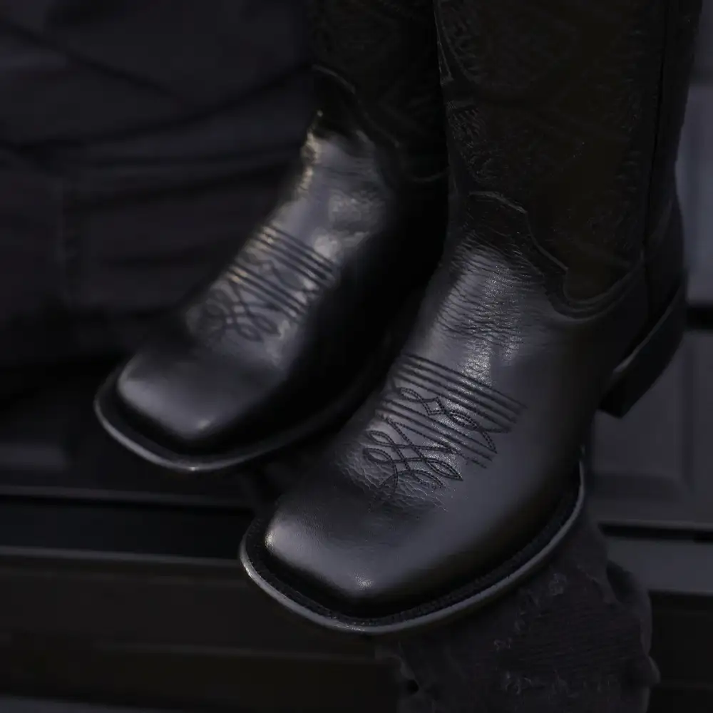 Black Deer Leather Boots - Square Toe