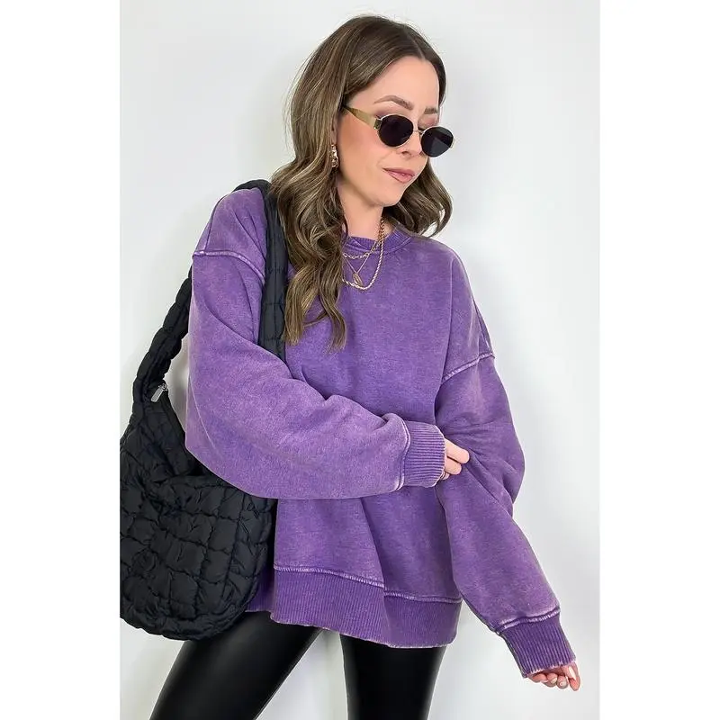 Cozy Vibes Acid Wash Oversized Pullover
