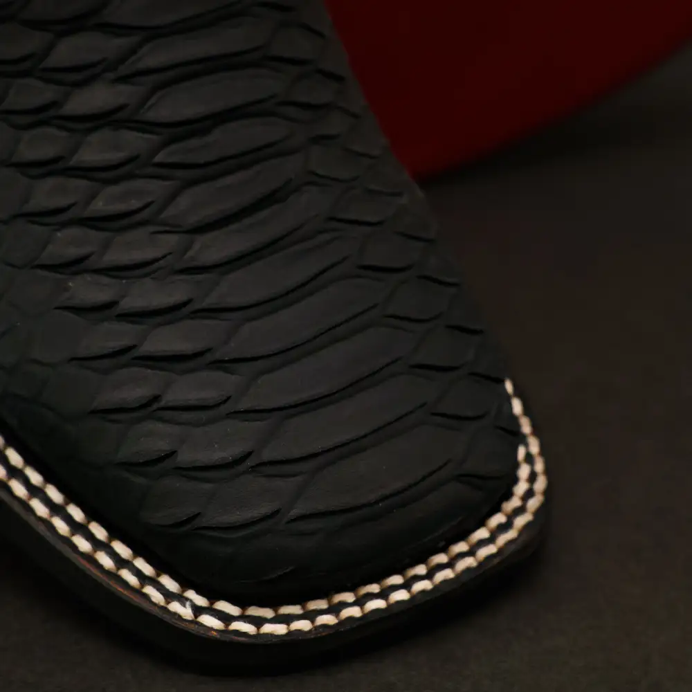 “Royal Flush” Matte Black Python Leather Boots - Square Toe