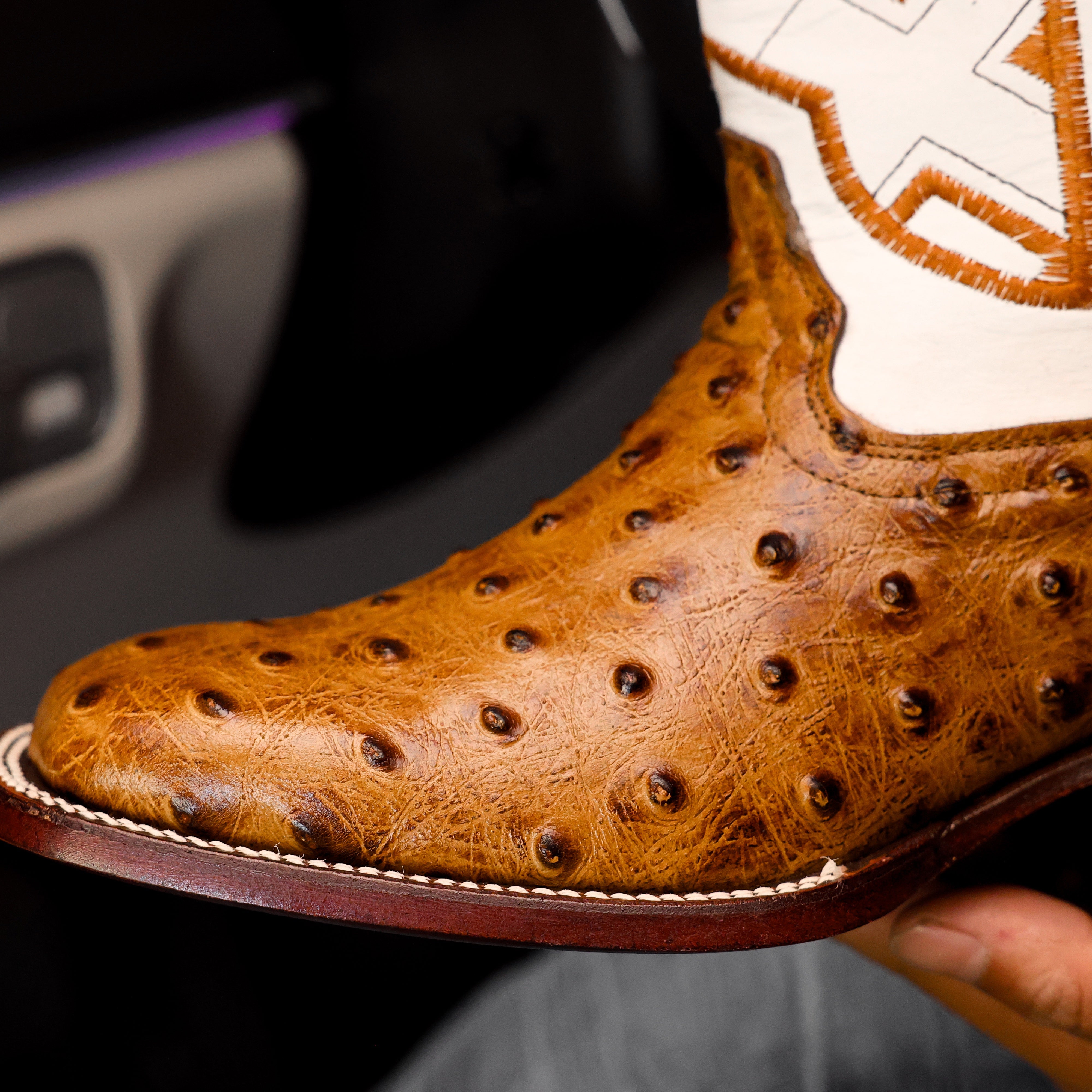 Honey Ostrich Leather Boots - Square Toe