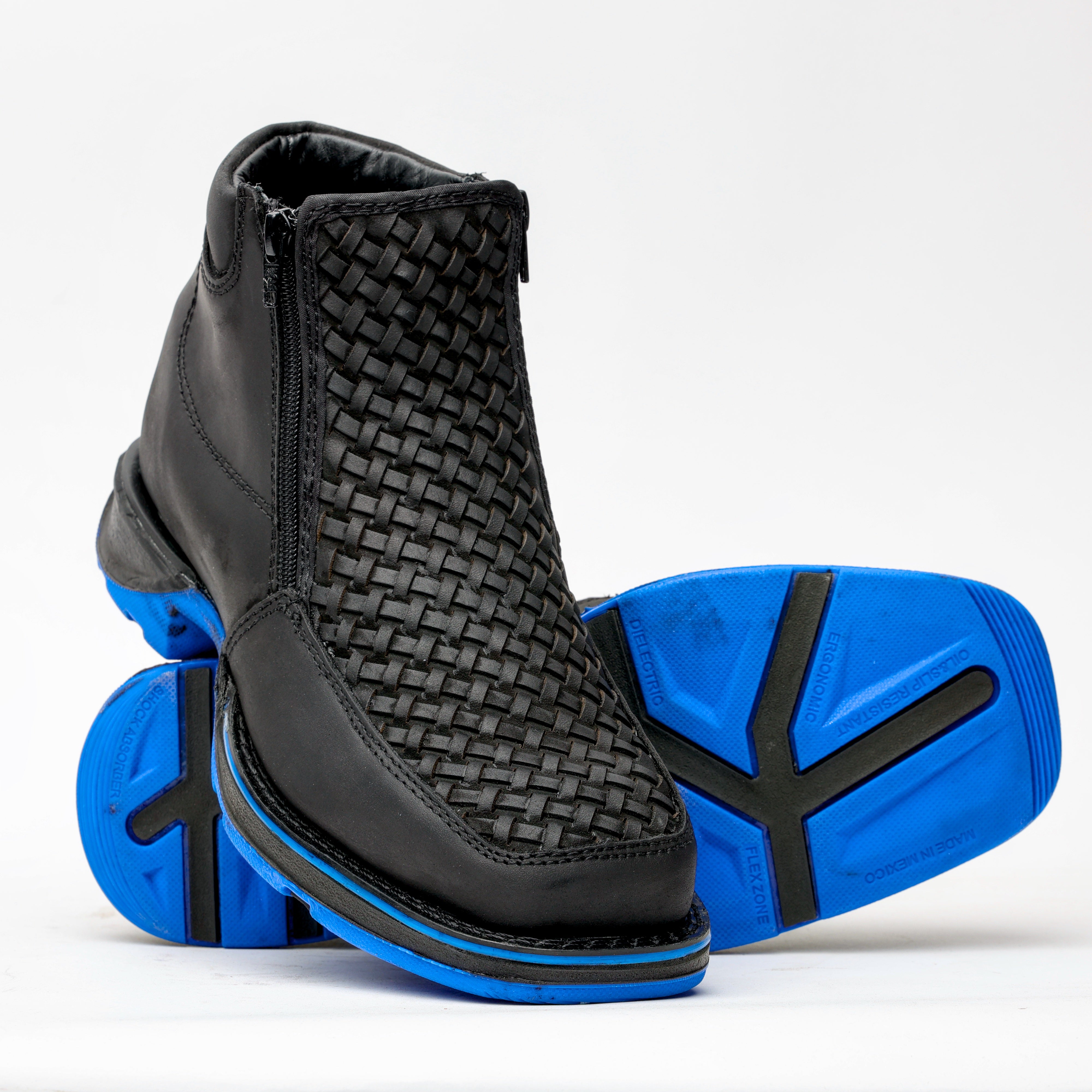 Black Basketweave Leather Botin With 3D Lightweight Soles - Square Toe