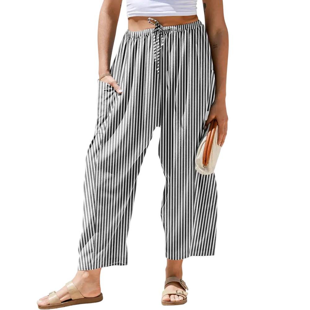 Womens Wide Leg Gingham Striped Plaid Pants