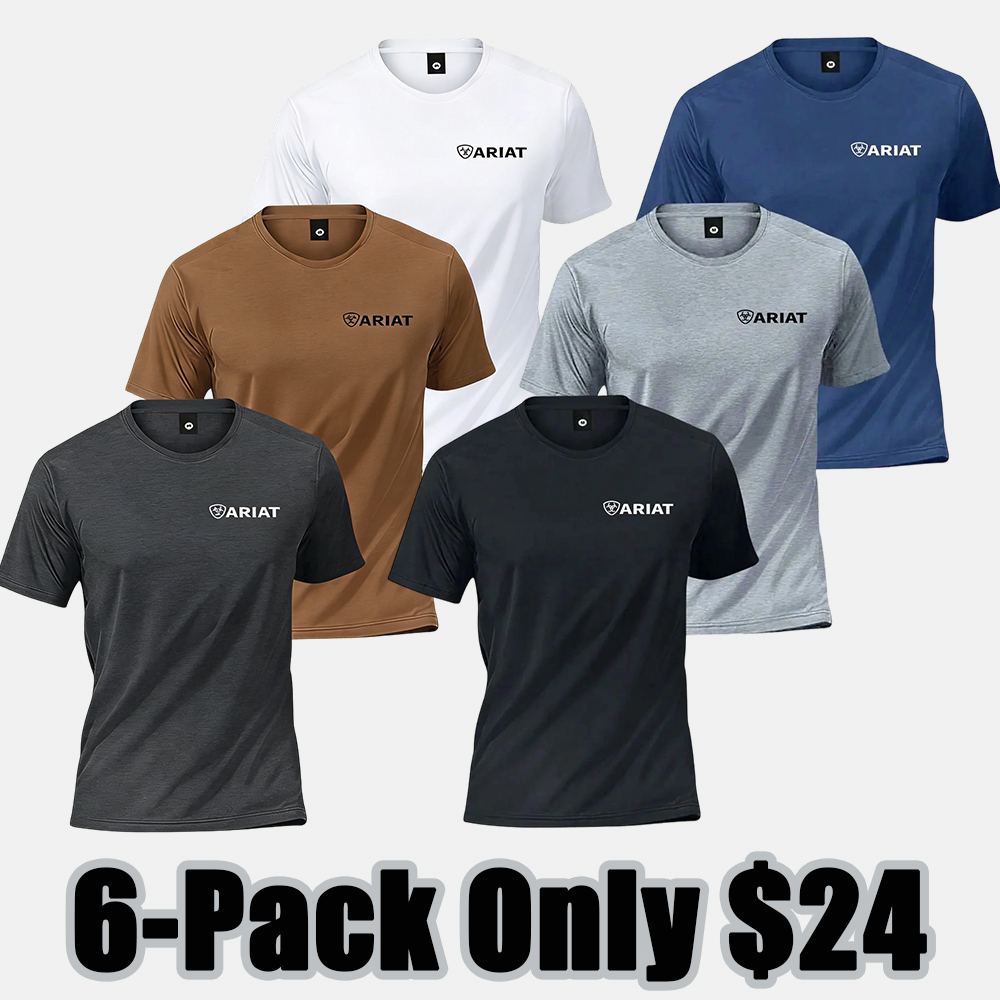 6 Piece Set Sport Short Sleeve T-Shirt, Casual Commute Wear