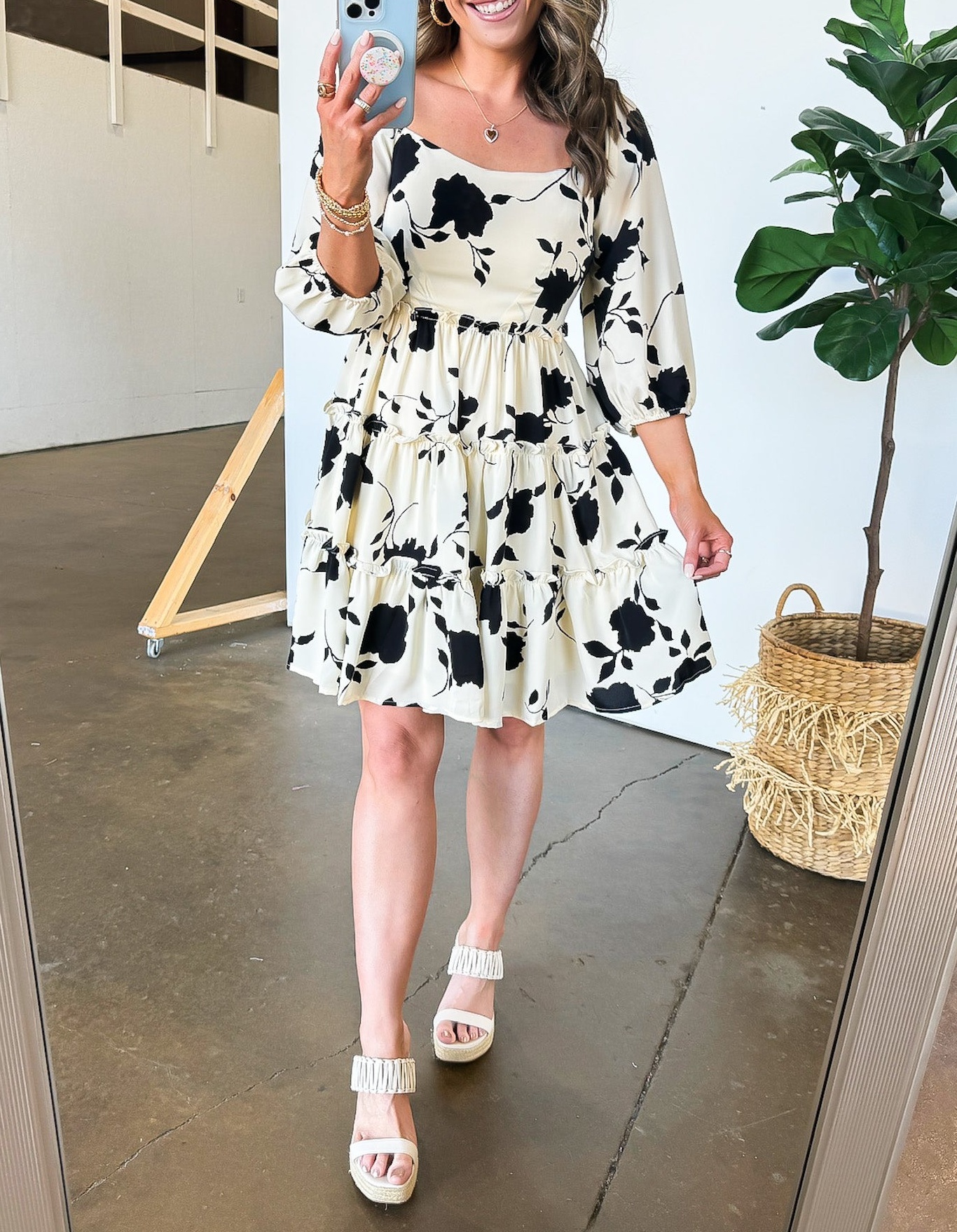 Gaelle Floral Square Neck Dress