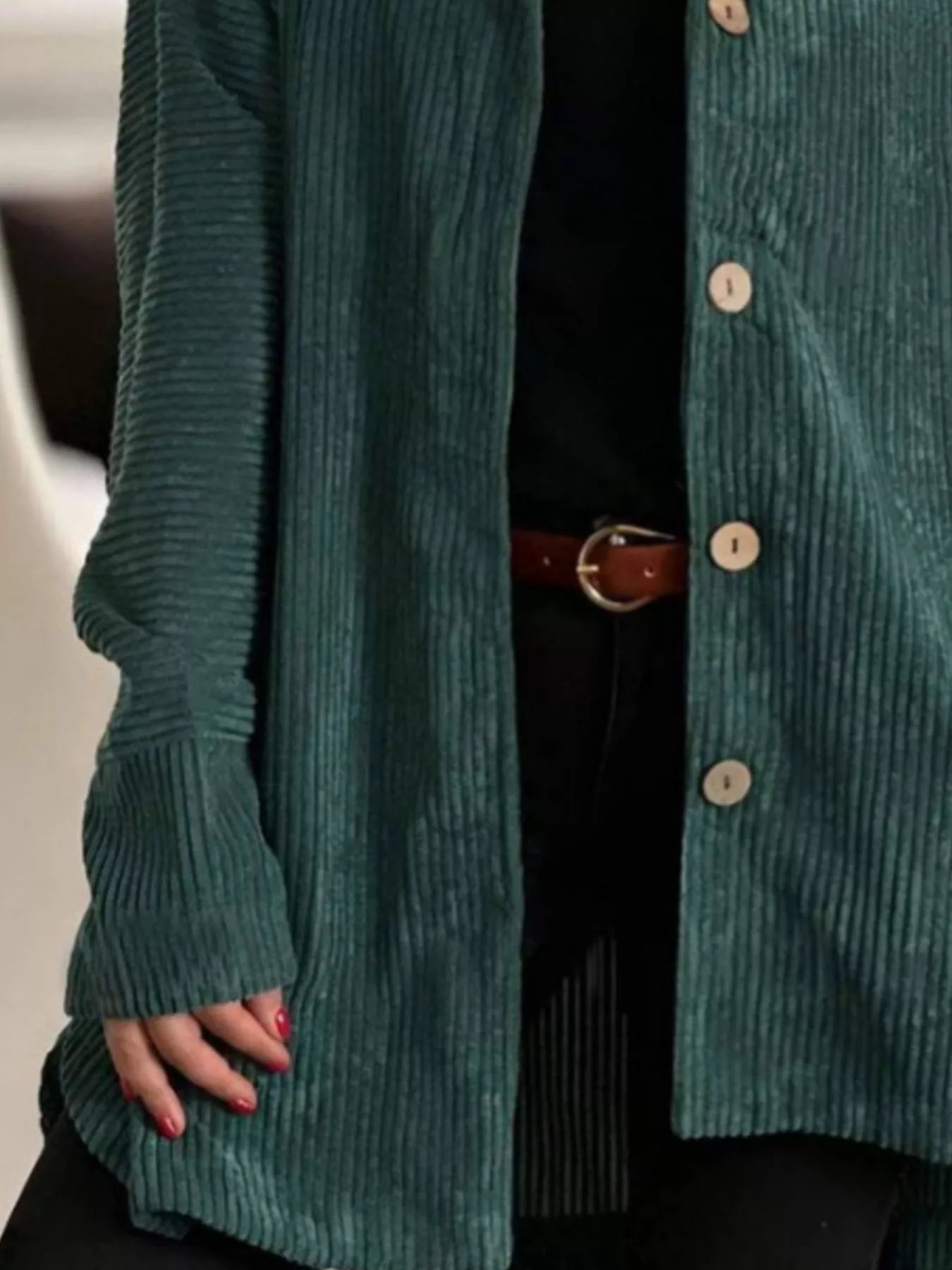 Full Size Corduroy Button Up Hooded Jacket Plus Size