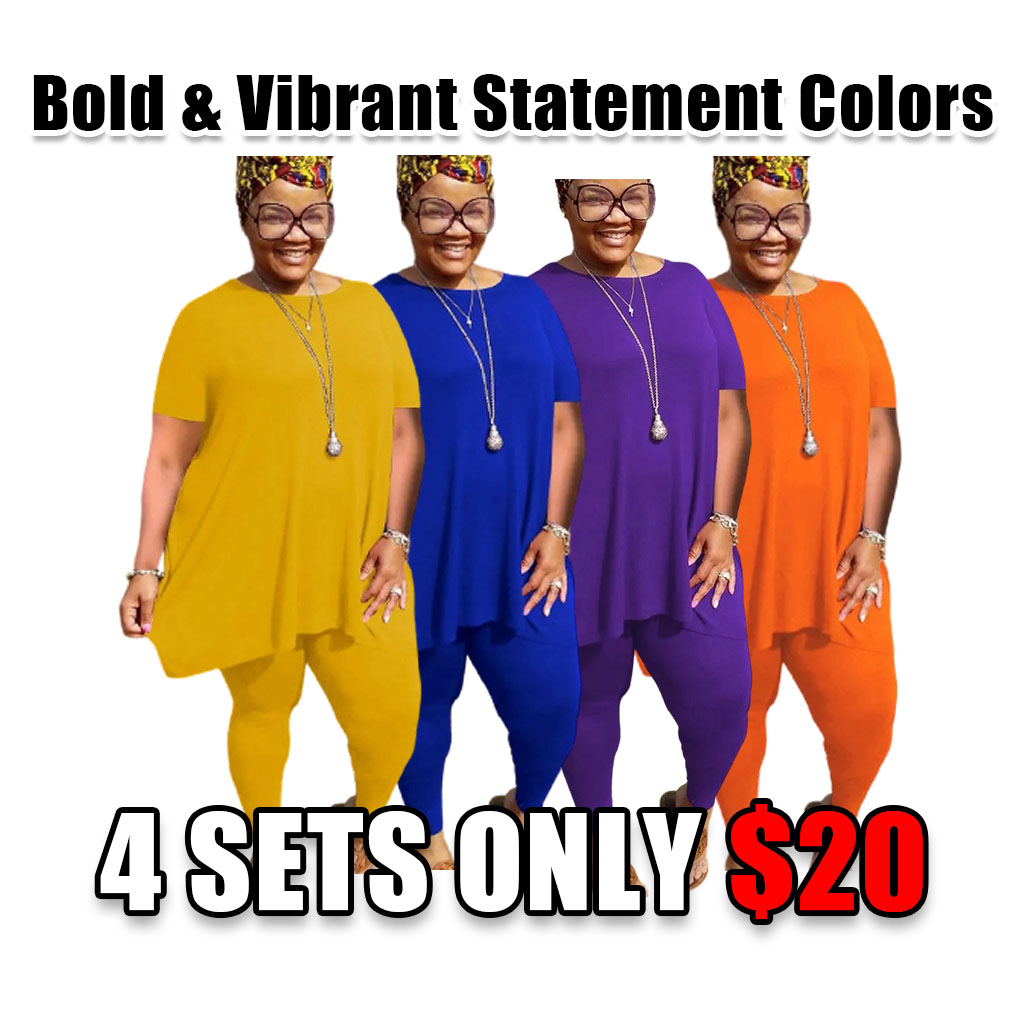 Women Plus Size 2 Piece Outfits Short Sleeve Top and Legging Pant Set Lounge Sets Tracksuit