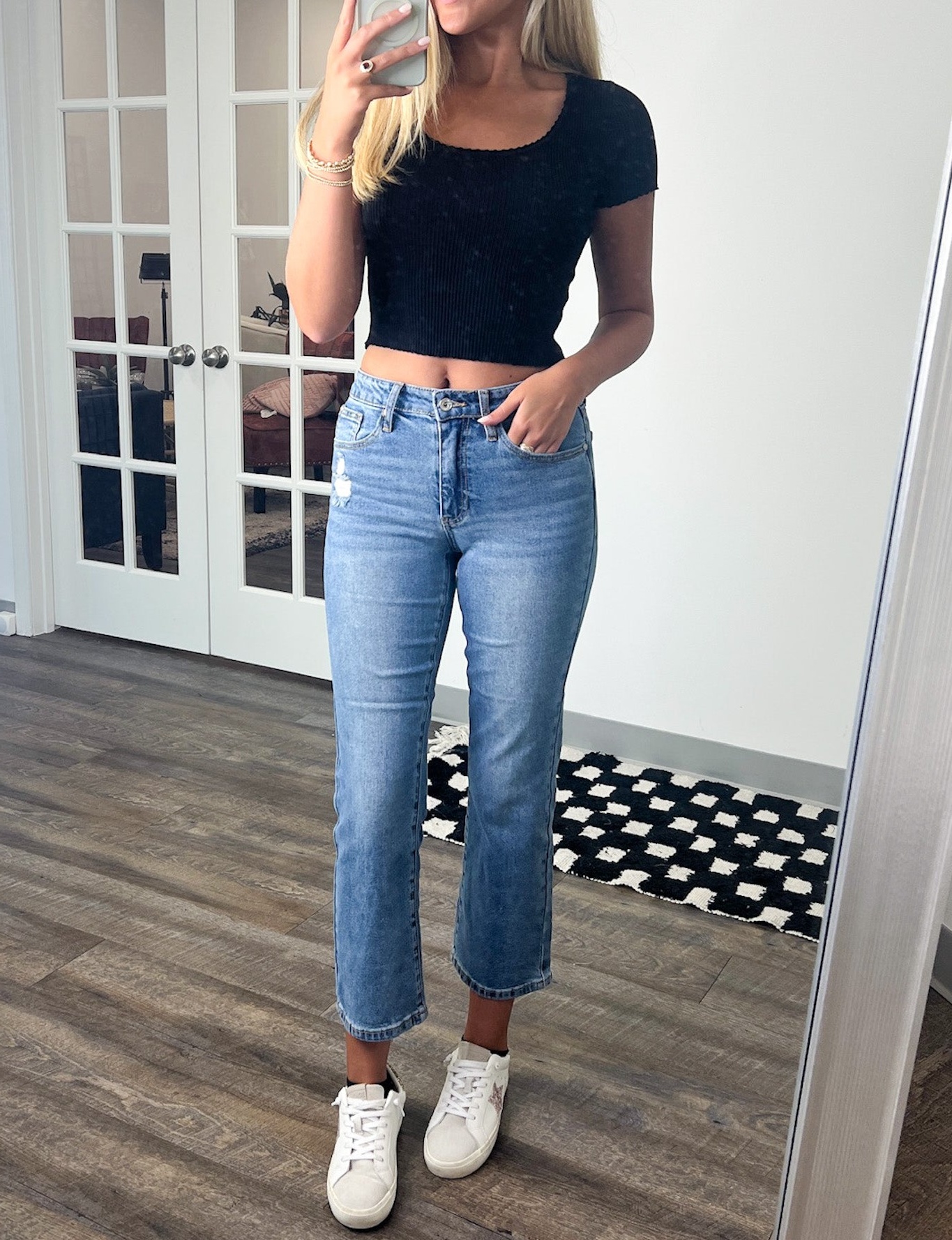 Mid Rise Slim Straight Jeans