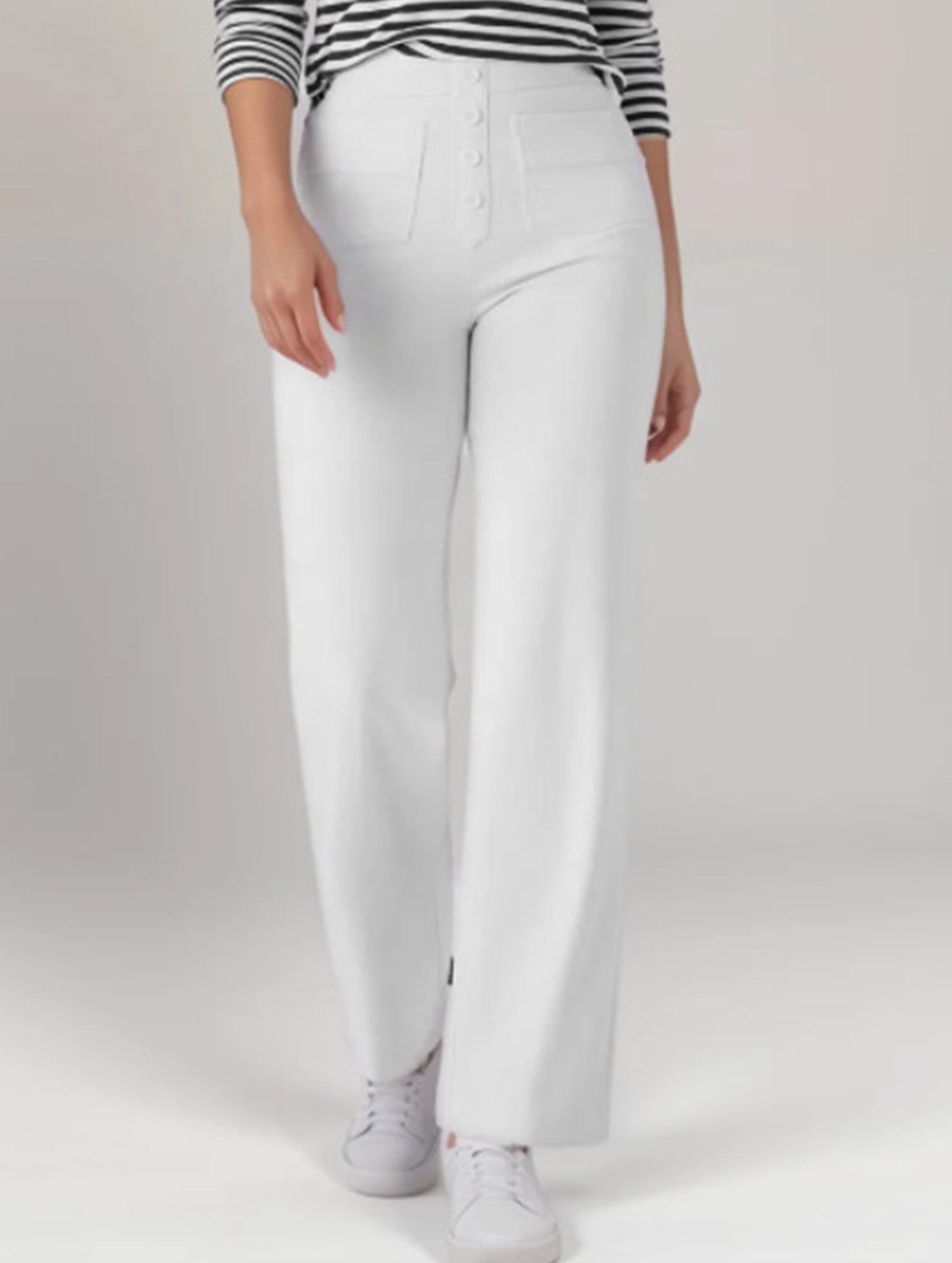 High-waisted buttoned casual straight-leg pants