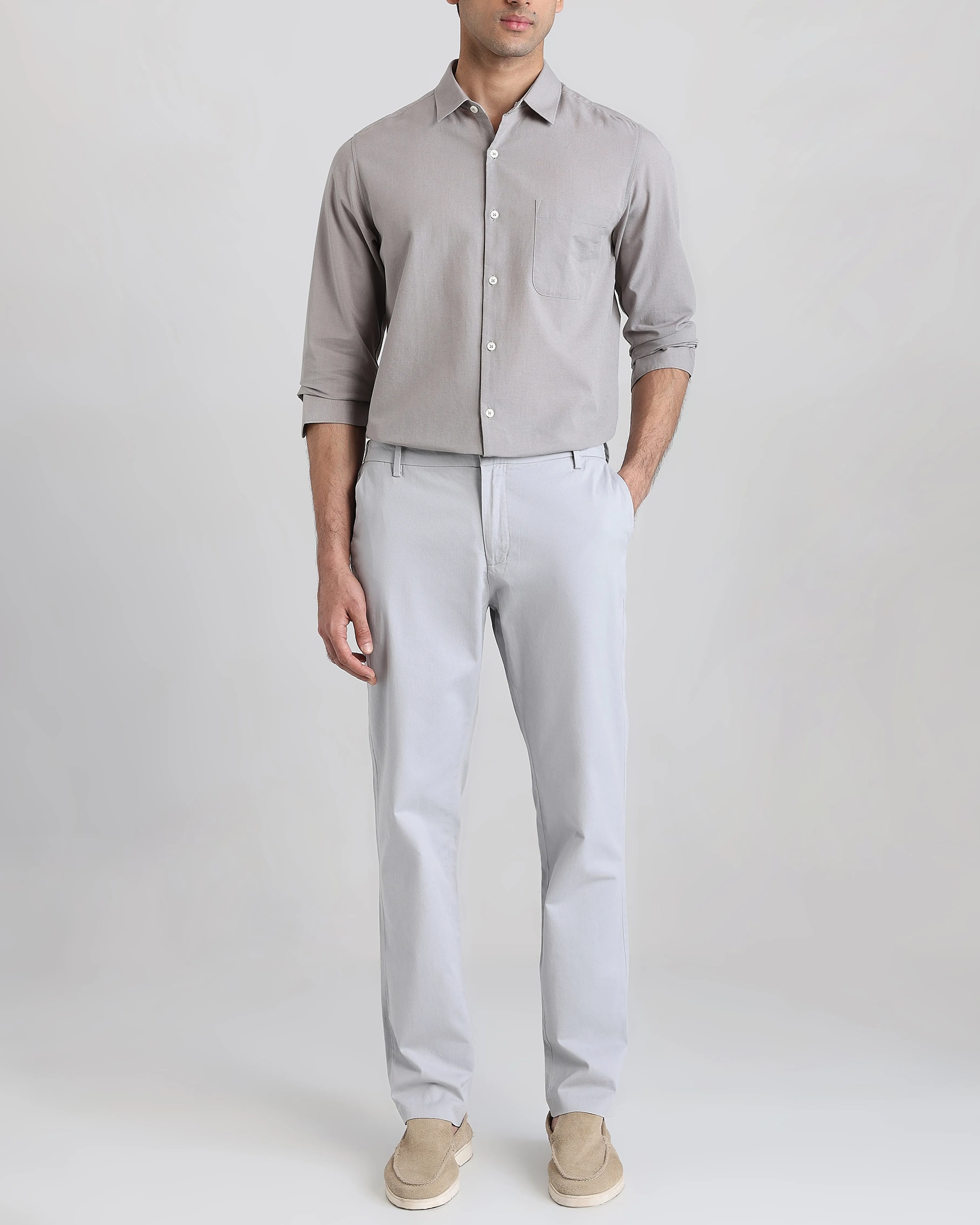 Leisure Simple Daily Slim-Fit Breathable Light Grey Shirt