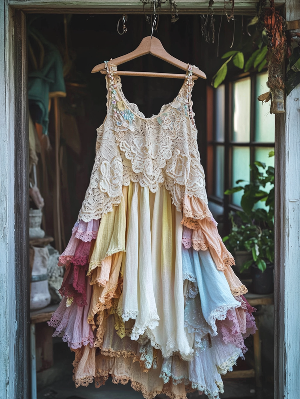 Summer Rainbow Lace Patchwork Dress b570